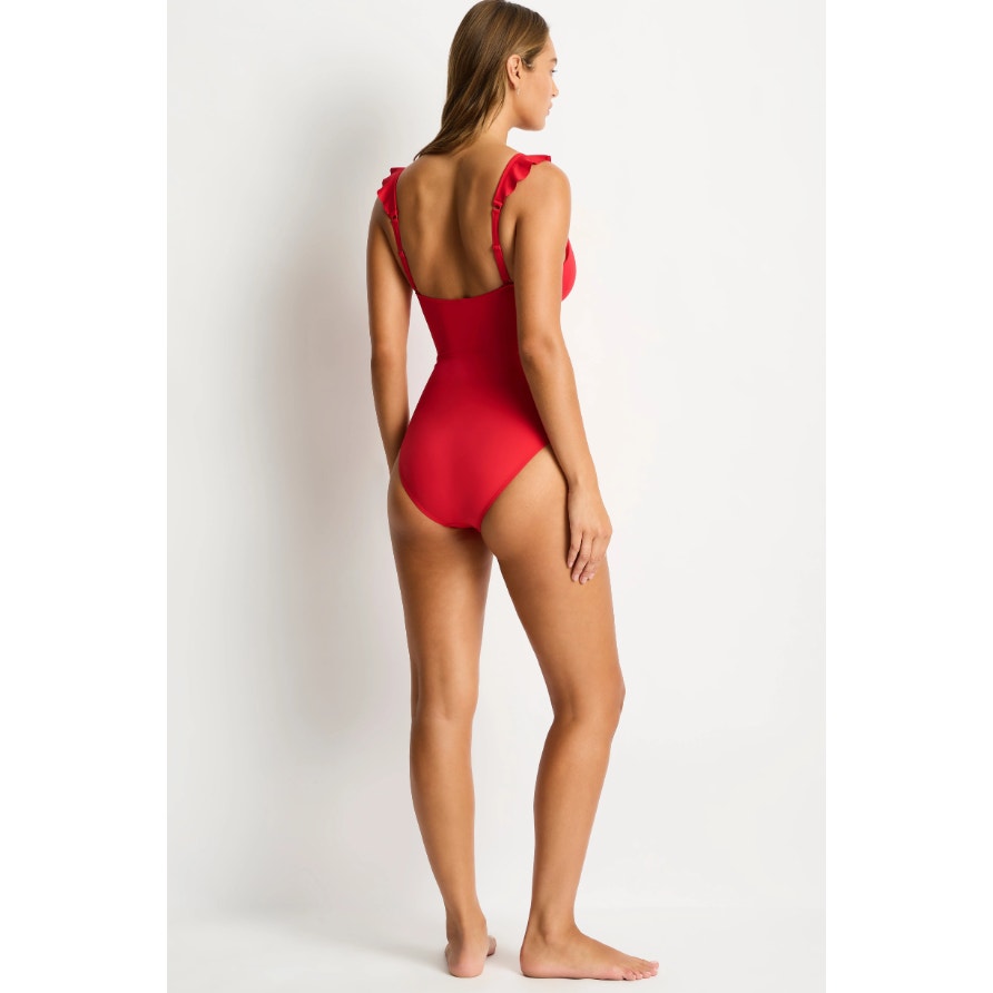 SEA LEVEL SWIM Frill One Piece Swimsuit Size 10 Red Ruffle Eco Essentials NWT