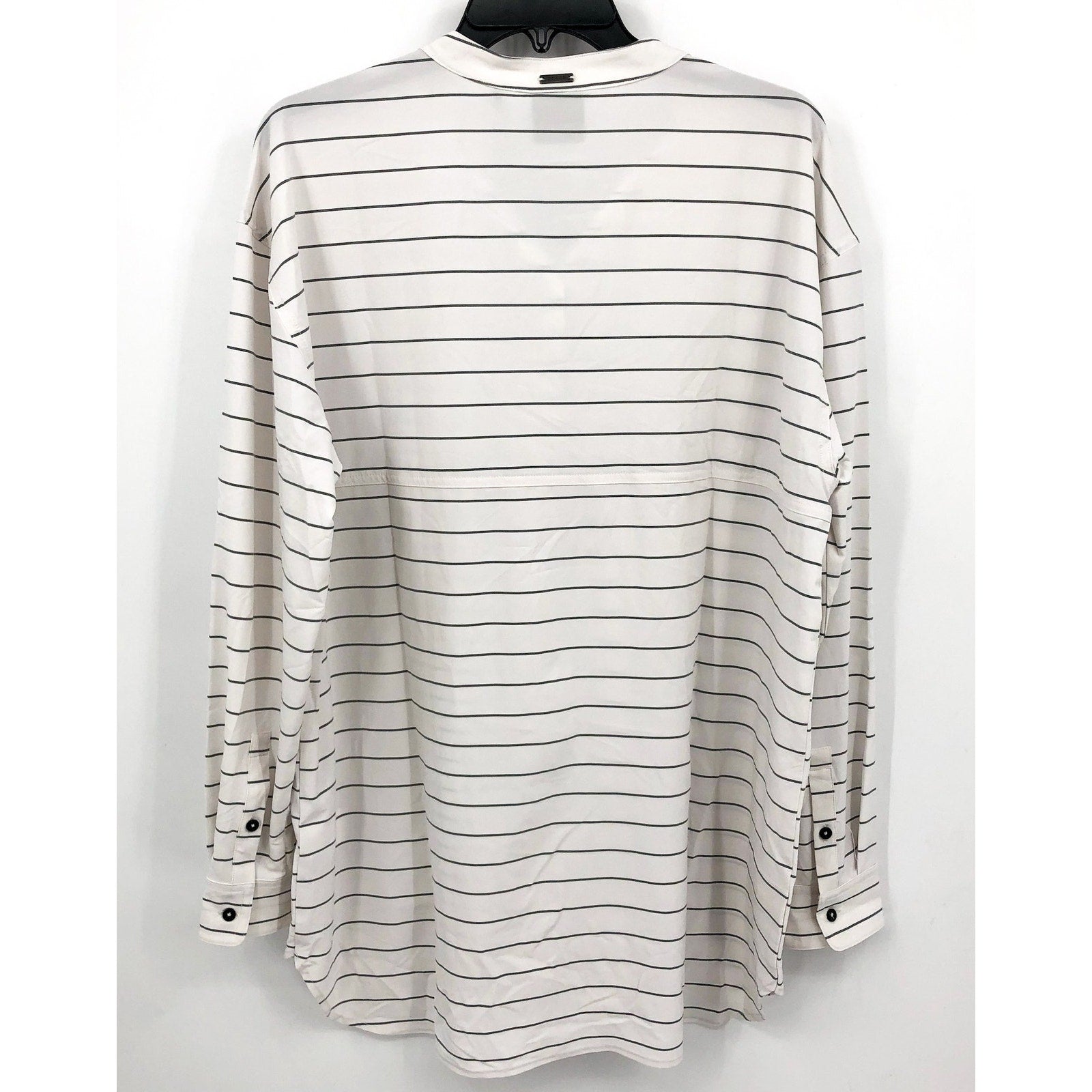 PRANA Womens Railay Tunic Top XL White Stripe Long Sleeve Button Up UPF 50+ NWT