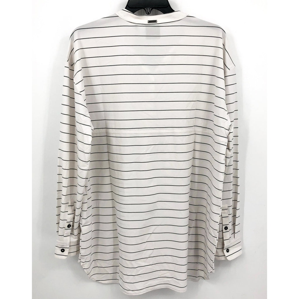 PRANA Womens Railay Tunic Top XL White Stripe Long Sleeve Button Up UPF 50+ NWT