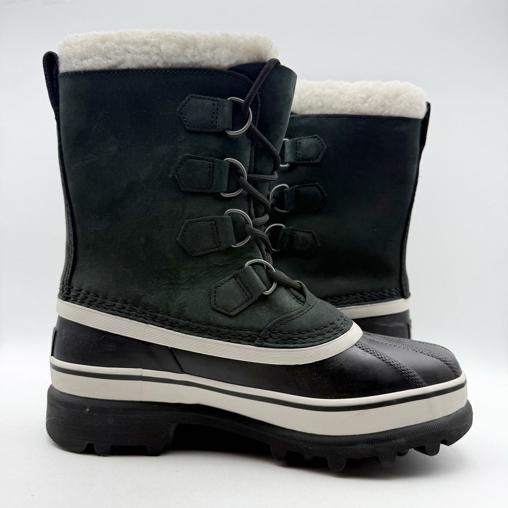 SOREL Womens Caribou Boots US 7.5 Black Stone Leather Insulated Waterproof NWOB