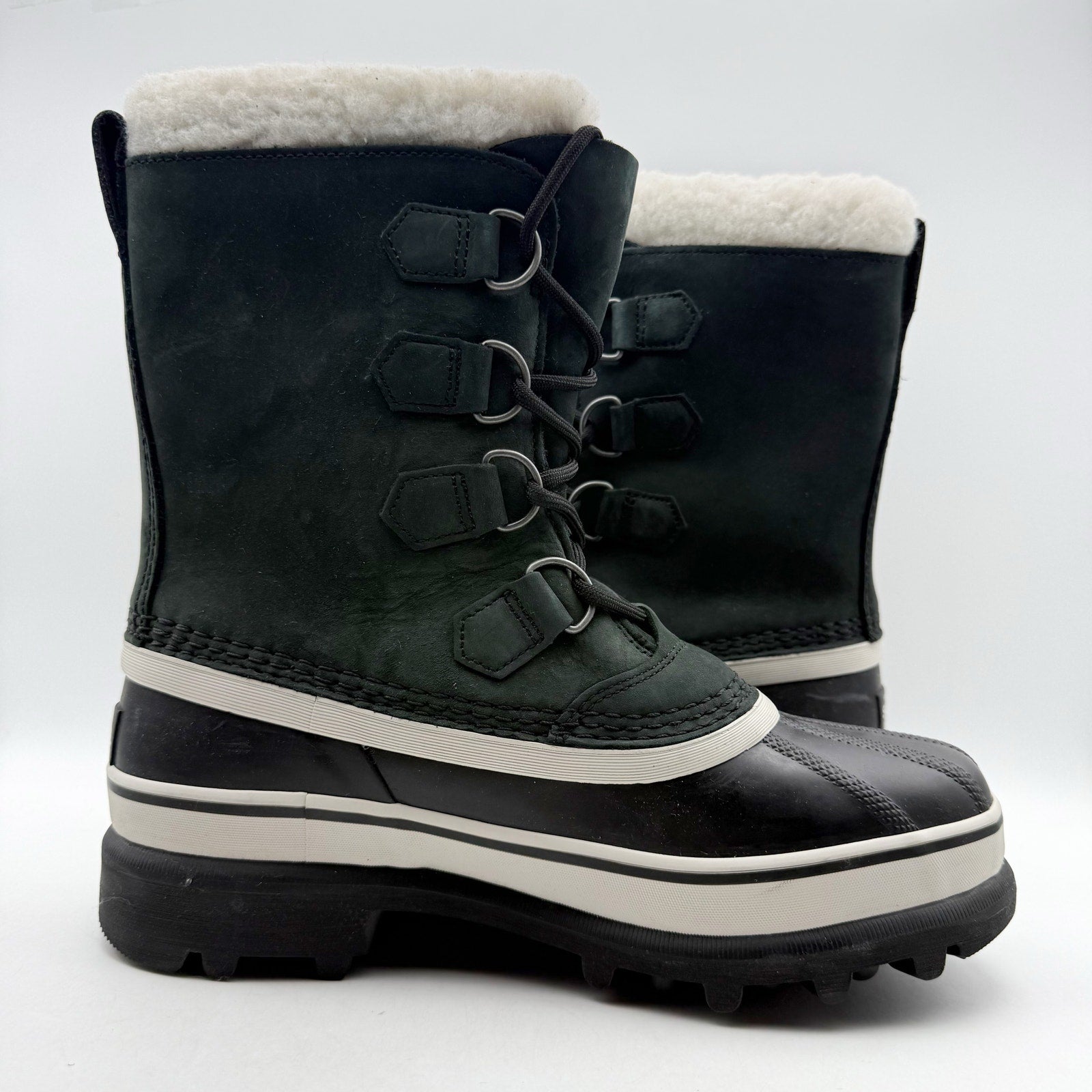 SOREL Womens Caribou Boots US 7.5 Black Stone Leather Insulated Waterproof NWOB