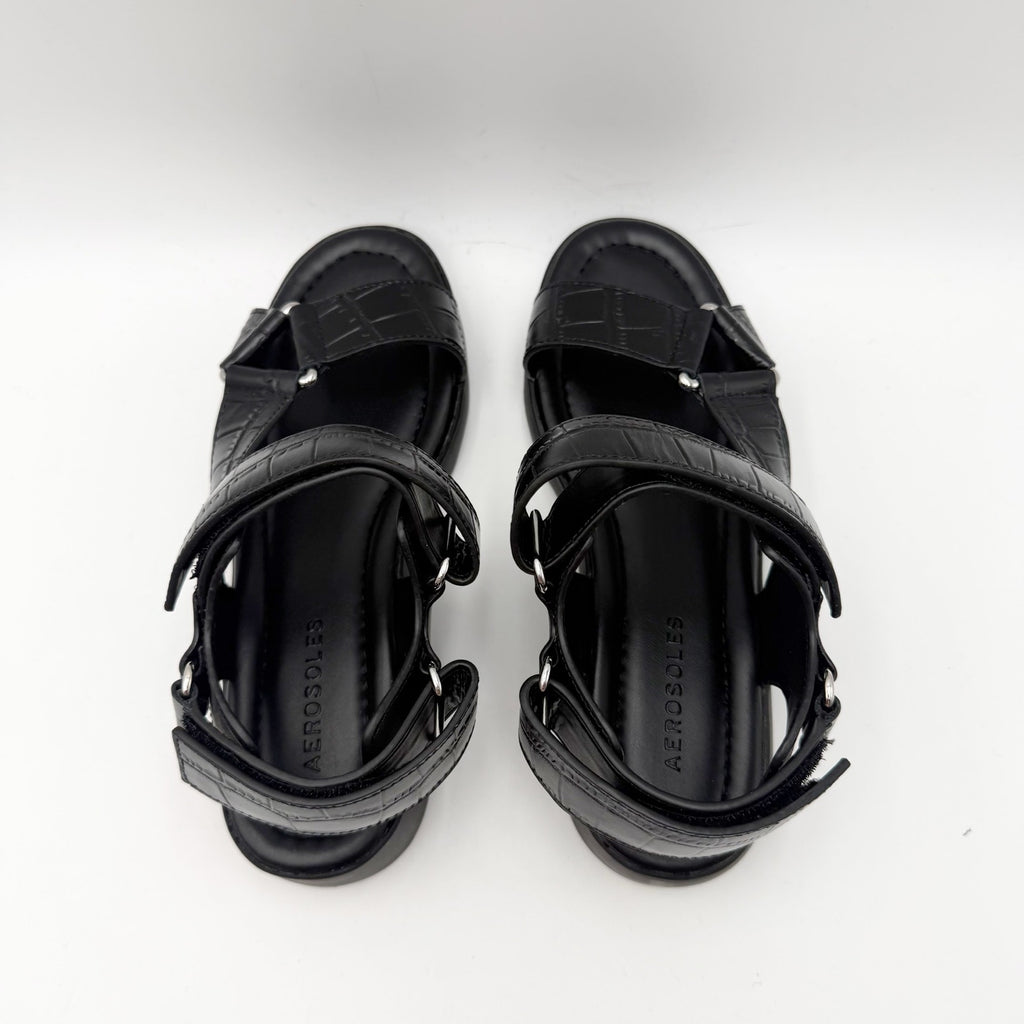 Aerosoles Womens Wave Sandals Size 6 M Black Crocodile Leather NIB
