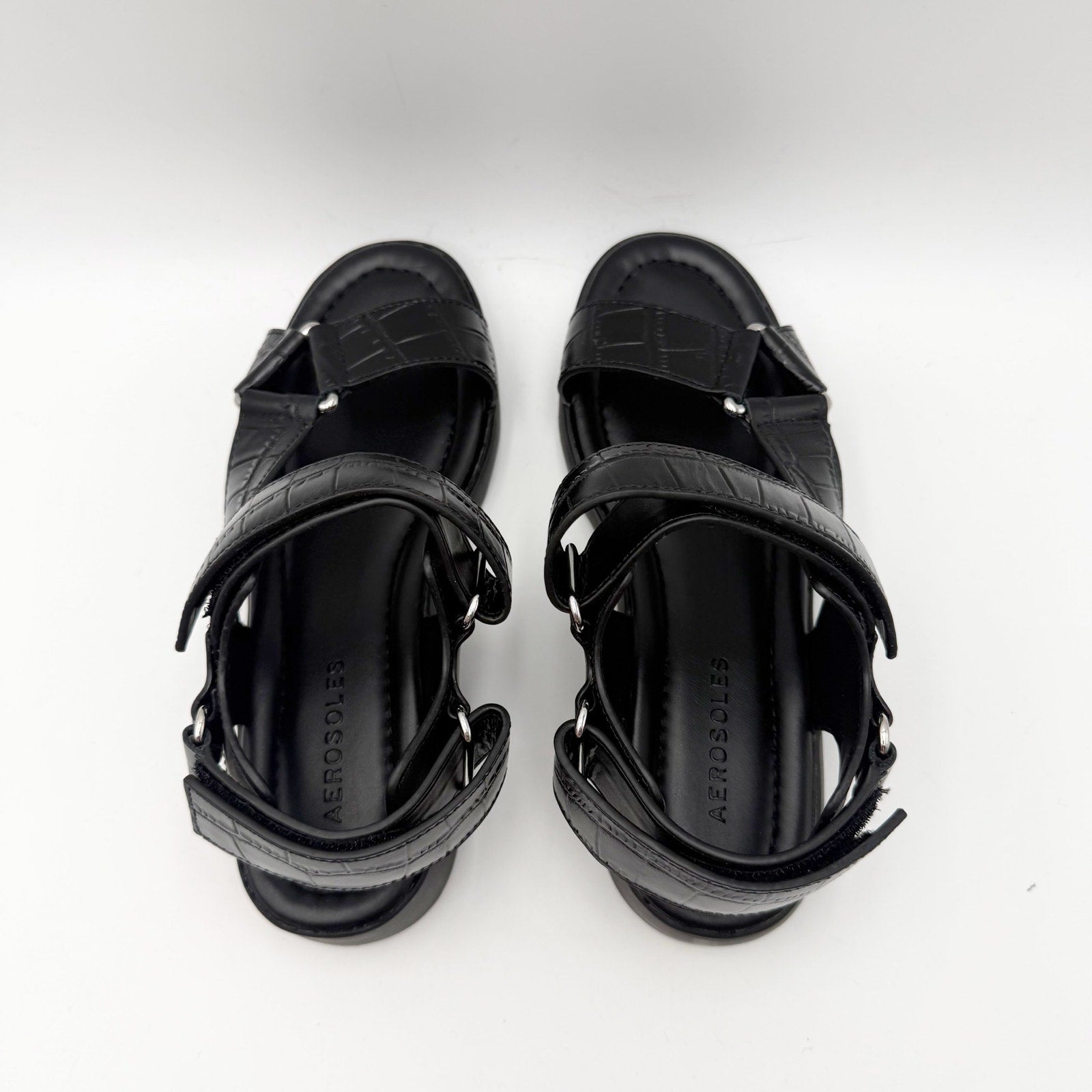 Aerosoles Womens Wave Sandals Size 6 M Black Crocodile Leather NIB