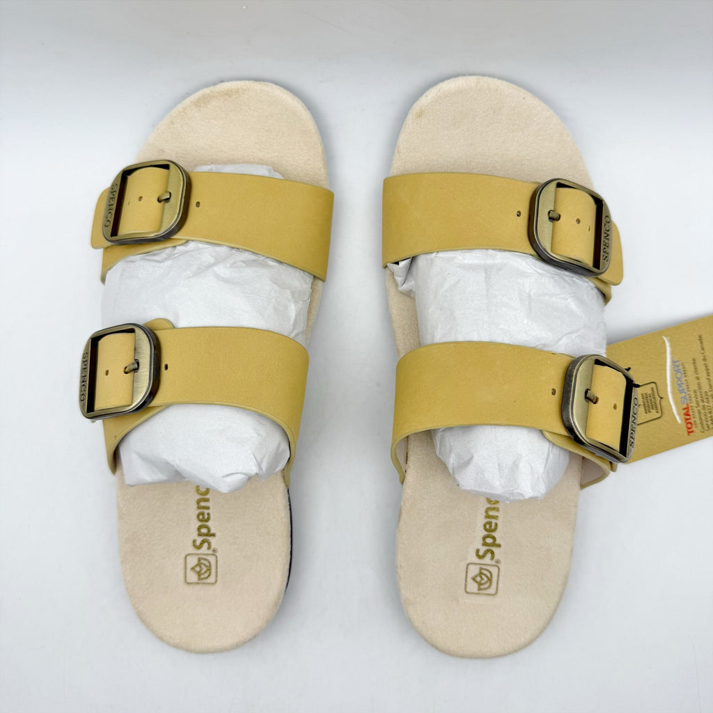 Spenco Womens Vista Slip On Sandals US 7.5 WIDE Yellow Leather Arch Support NIB