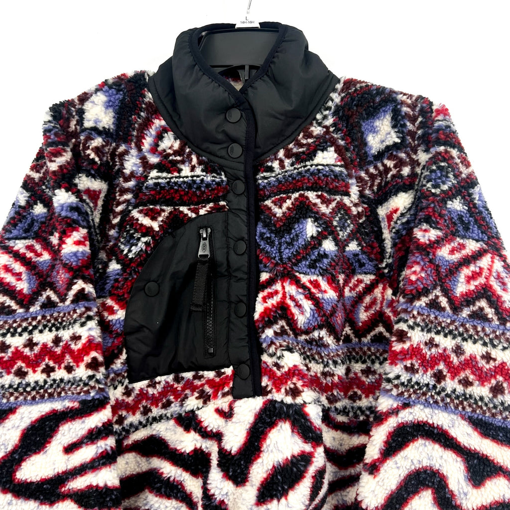 Free People Womens Rocky Ridge Fleece Pullover Jacket Small Red Purple Zebra NWT
