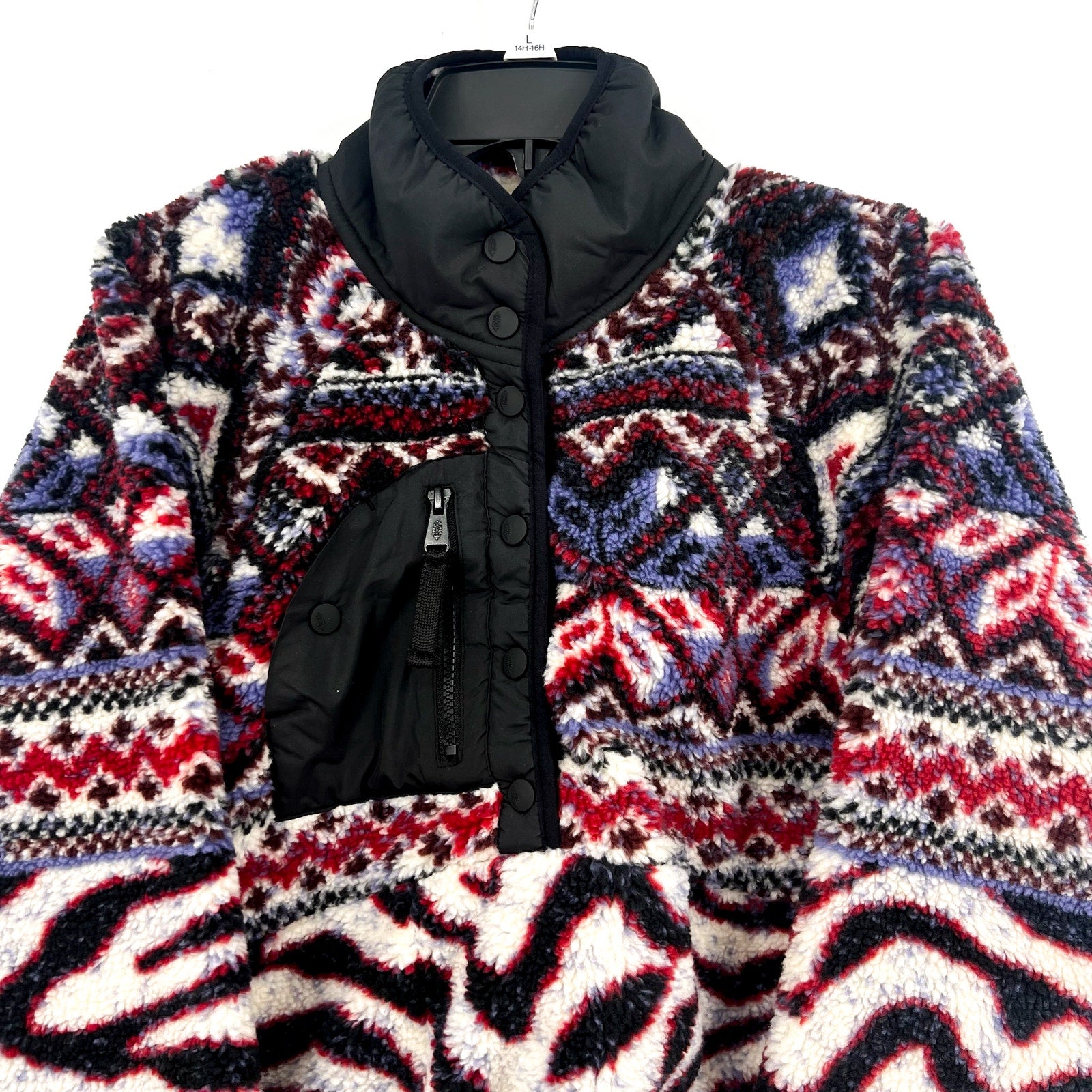 Free People Womens Rocky Ridge Fleece Pullover Jacket Small Red Purple Zebra NWT
