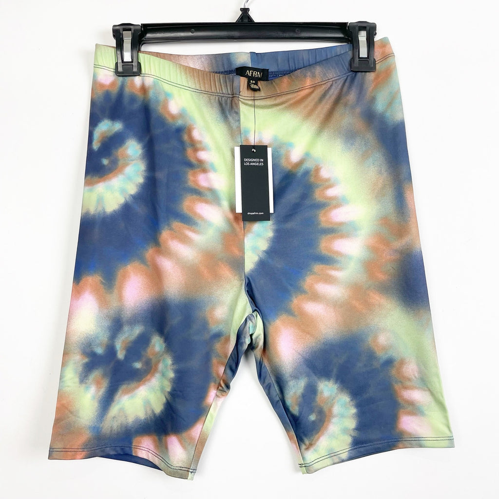 AFRM X Nordstrom Lars Bike Shorts Small Blue Spiral Tie Dye Stretch NWT