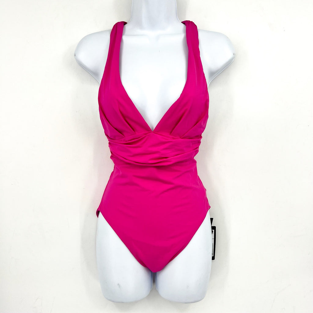 SEAFOLLY COLLECTIVE Cross Back One Piece Size 8 Hot Pink Plunge Neck NWT