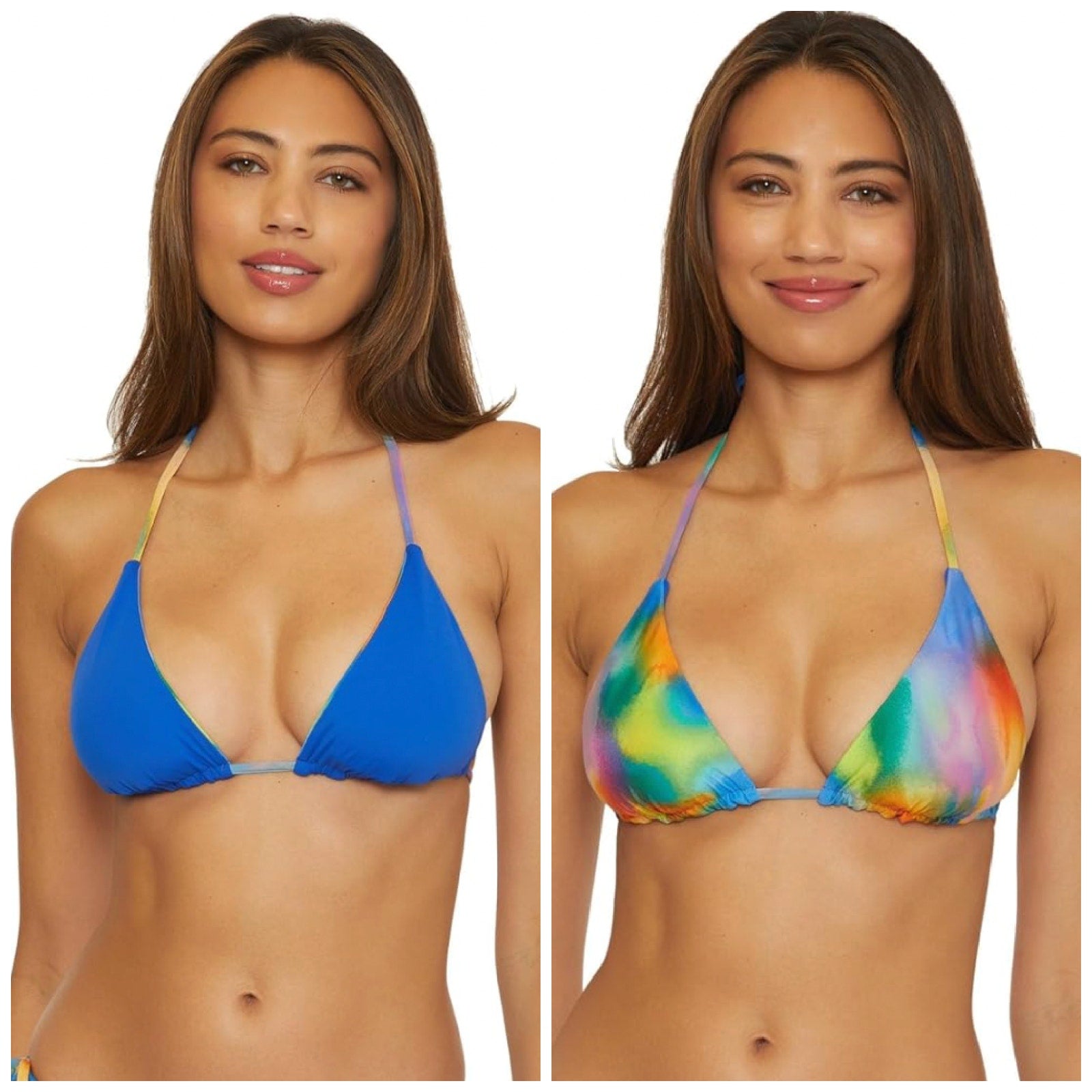 BECCA Paper Mache Cheryl Reversible Triangle Bikini Top Small Rainbow Blue NWT