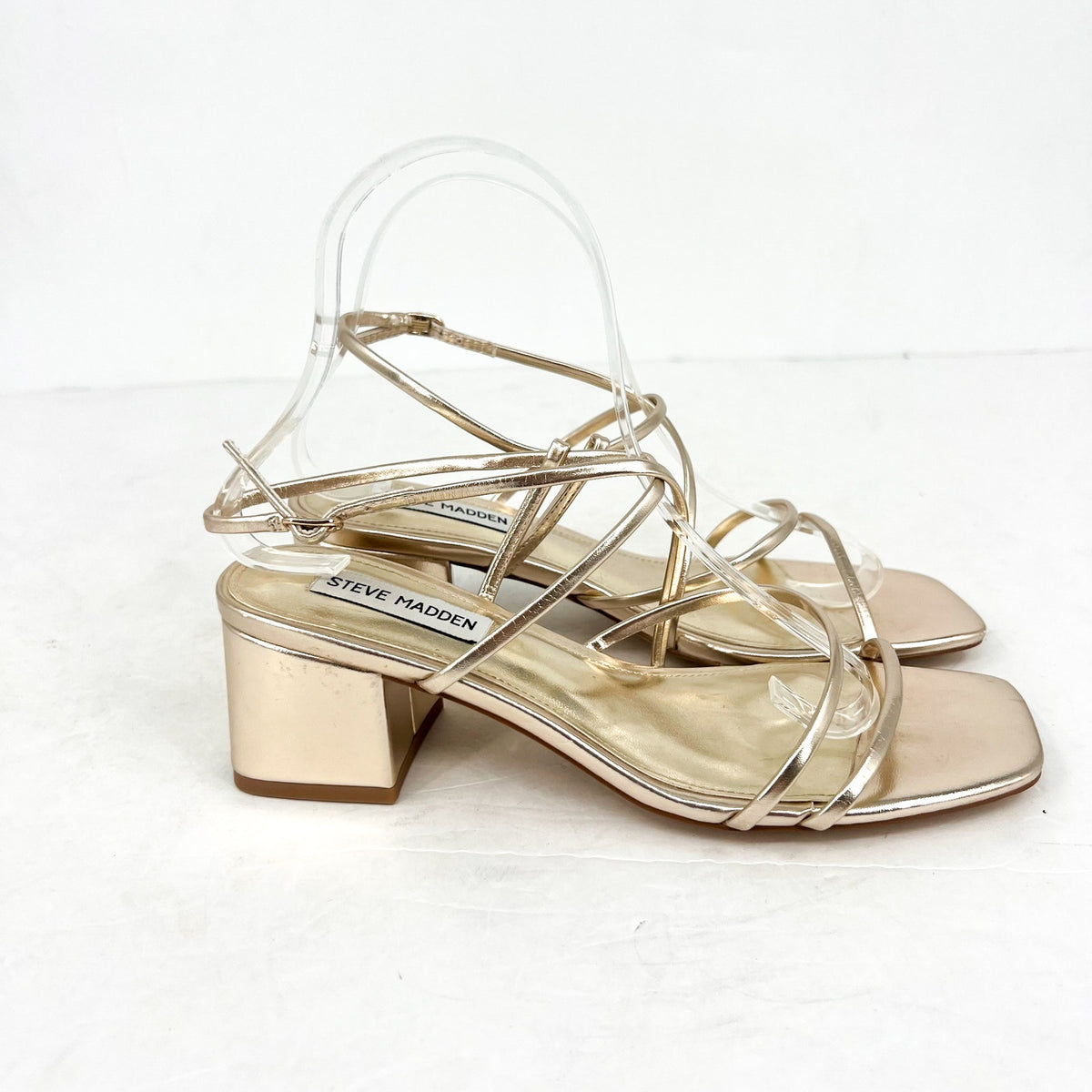 STEVE MADDEN Women's Remmi Heeled Sandals Size 6.5M Gold Strappy NWOB