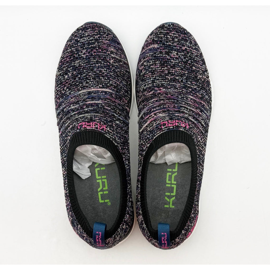 Kuru Womens Stride Casual Sneakers Size 8 Jet Black Confetti Knit Slip On NWOB