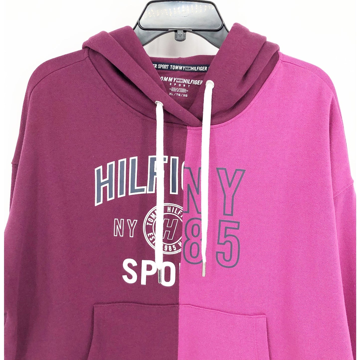 TOMMY HILFIGER SPORT Women's Colorblock Split Logo Hoodie XL Purple Crewneck NWT
