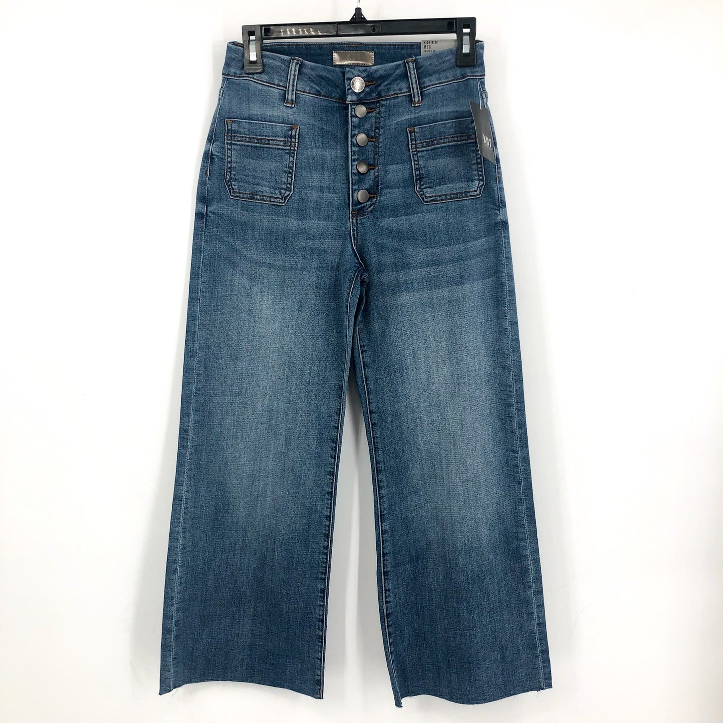 KUT FROM THE KLOTH Meg Wide Leg Jeans 00 Petite Blue Exposed Button NWT