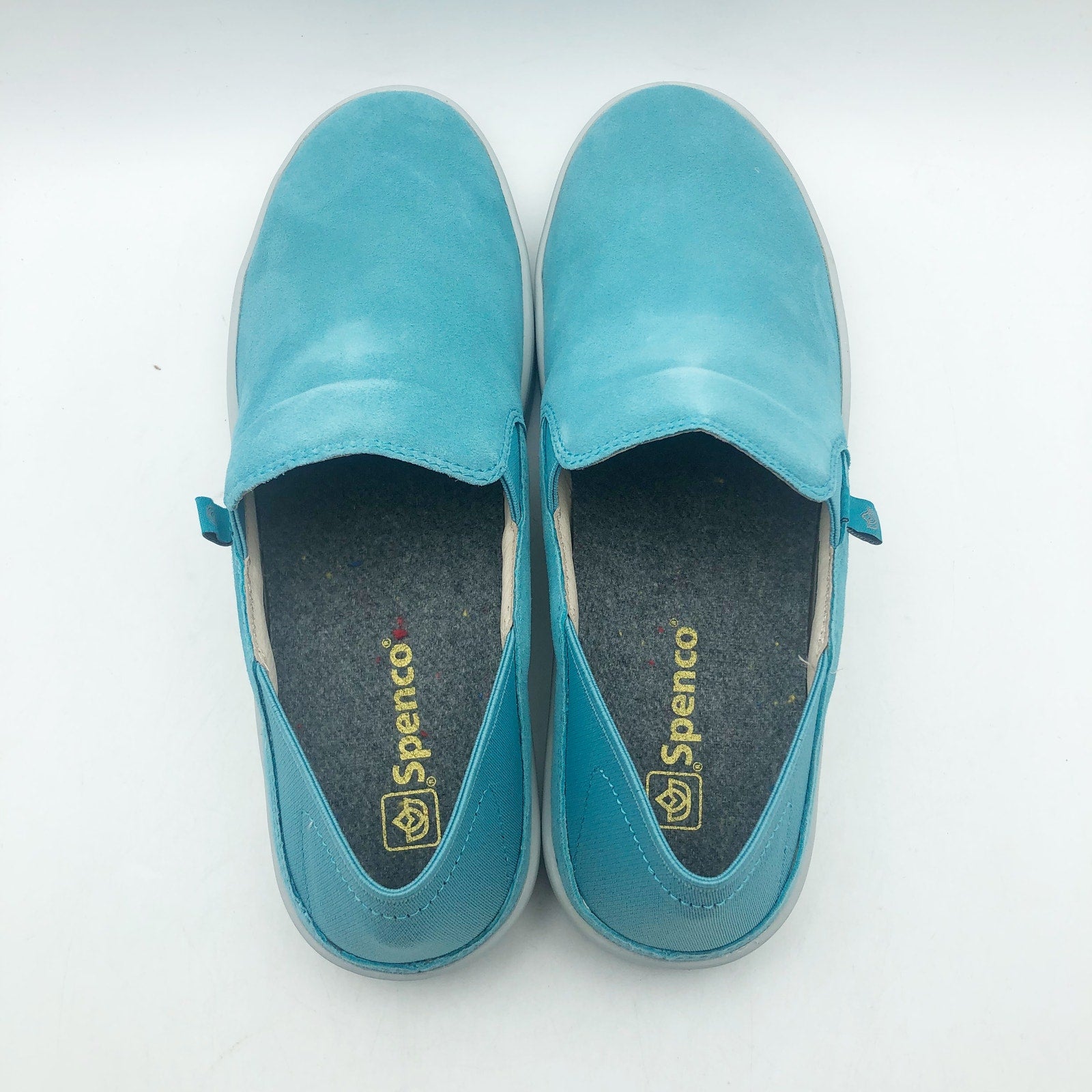 Spenco Womens Saylor Slip On Sneakers US 8.5 M EU 39 Aqua Sea Blue Leather NIB