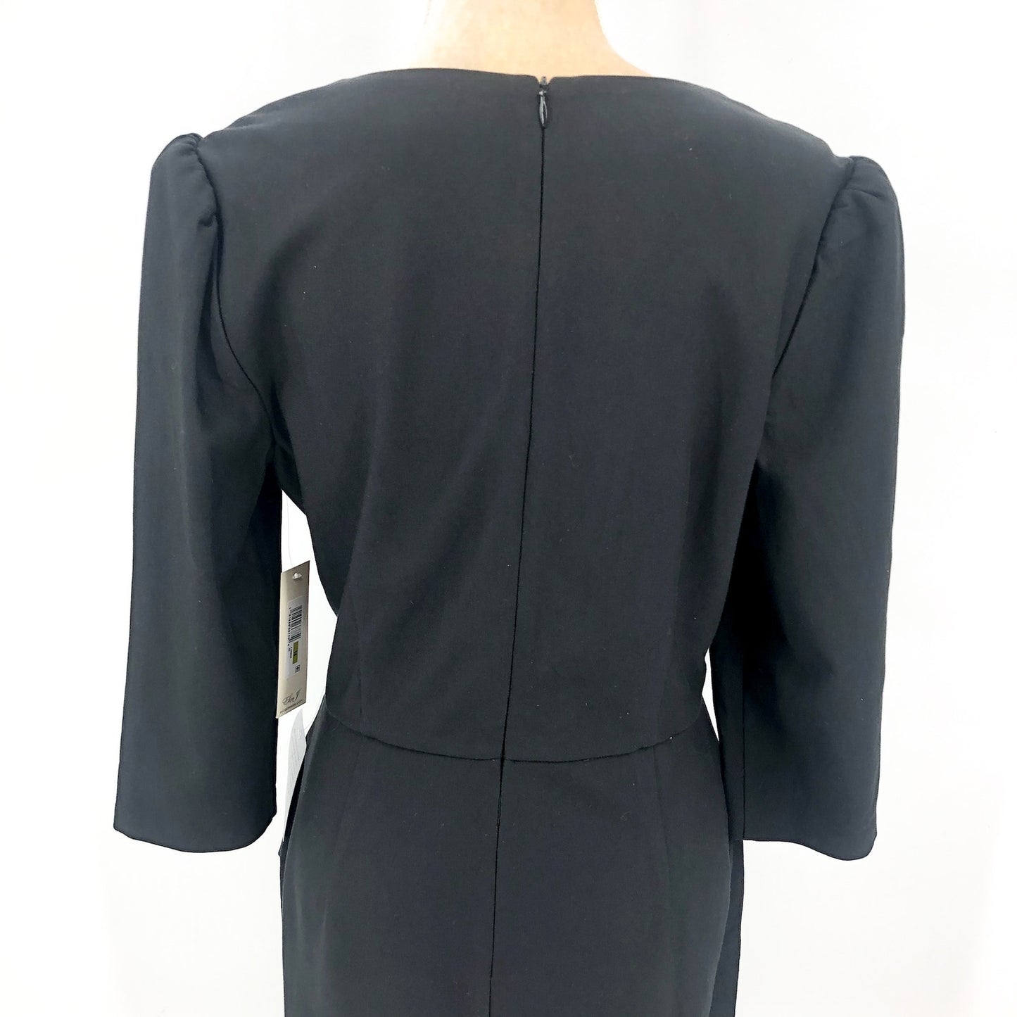 ELIZA J Pleated Faux Wrap Dress Size 14 Black Long Sleeve Knee Length NWT