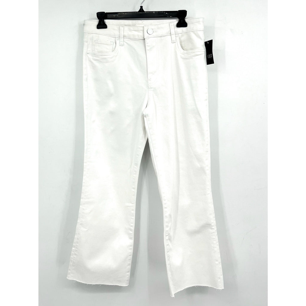 KUT FROM THE KLOTH Kelsey Ankle Flare Jean Size 10 Optic White Raw Hem NWT