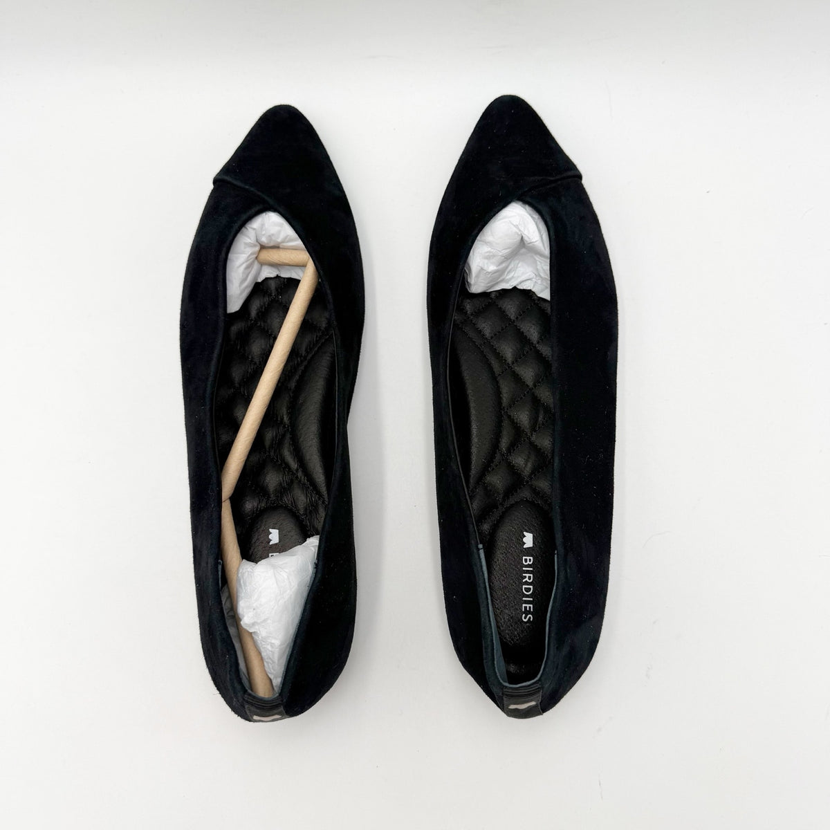 Birdies Womens The Goldfinch 15 Ballet Flat Size 7 Black Suede Pointed Toe NWOB