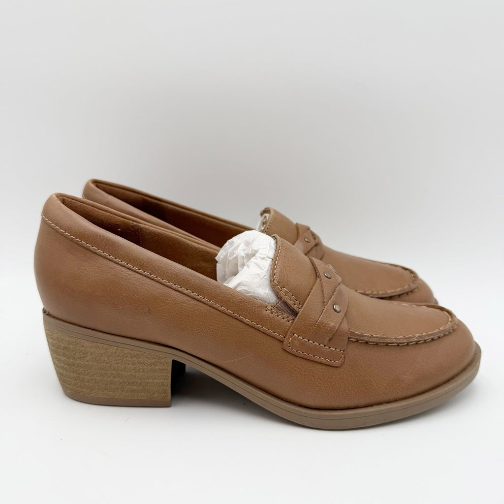 Clarks Womens Charlten Echo Loafers Size 5 M EU 35 Dark Sand Leather NWOB