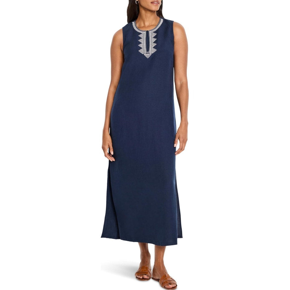 NIC + ZOE Women's Sunset Soiree Dress XS Blue Dark Indigo Sleeveless Linen NWT