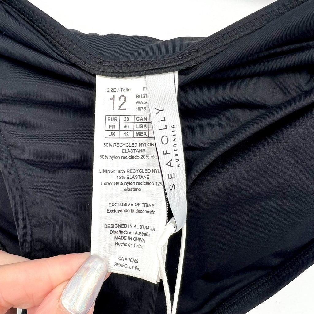 SEAFOLLY Women's Twist Band Hipster Bikini Bottom Size 8 Black NWT