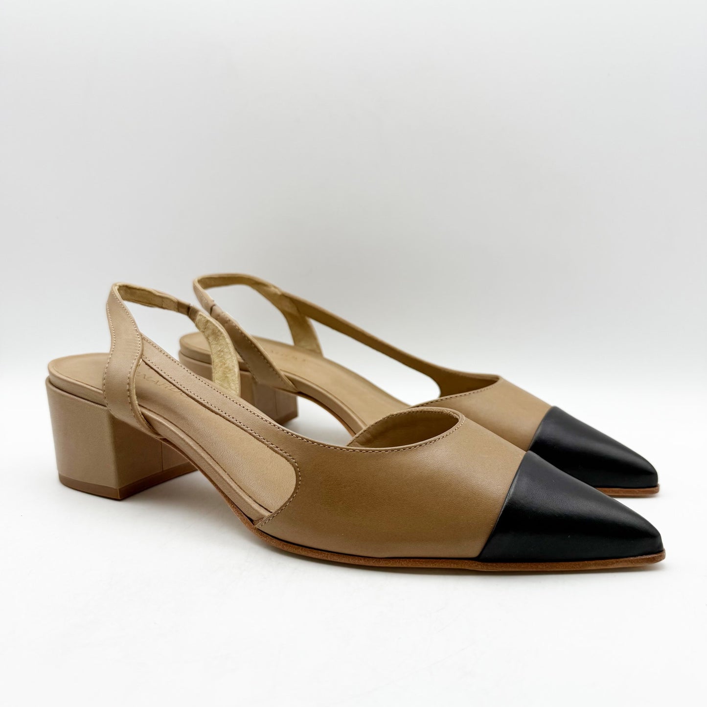 Bernardo Women Monroe Heel US 9.5 M Black Tan Leather Sling Back Pointed Toe NIB