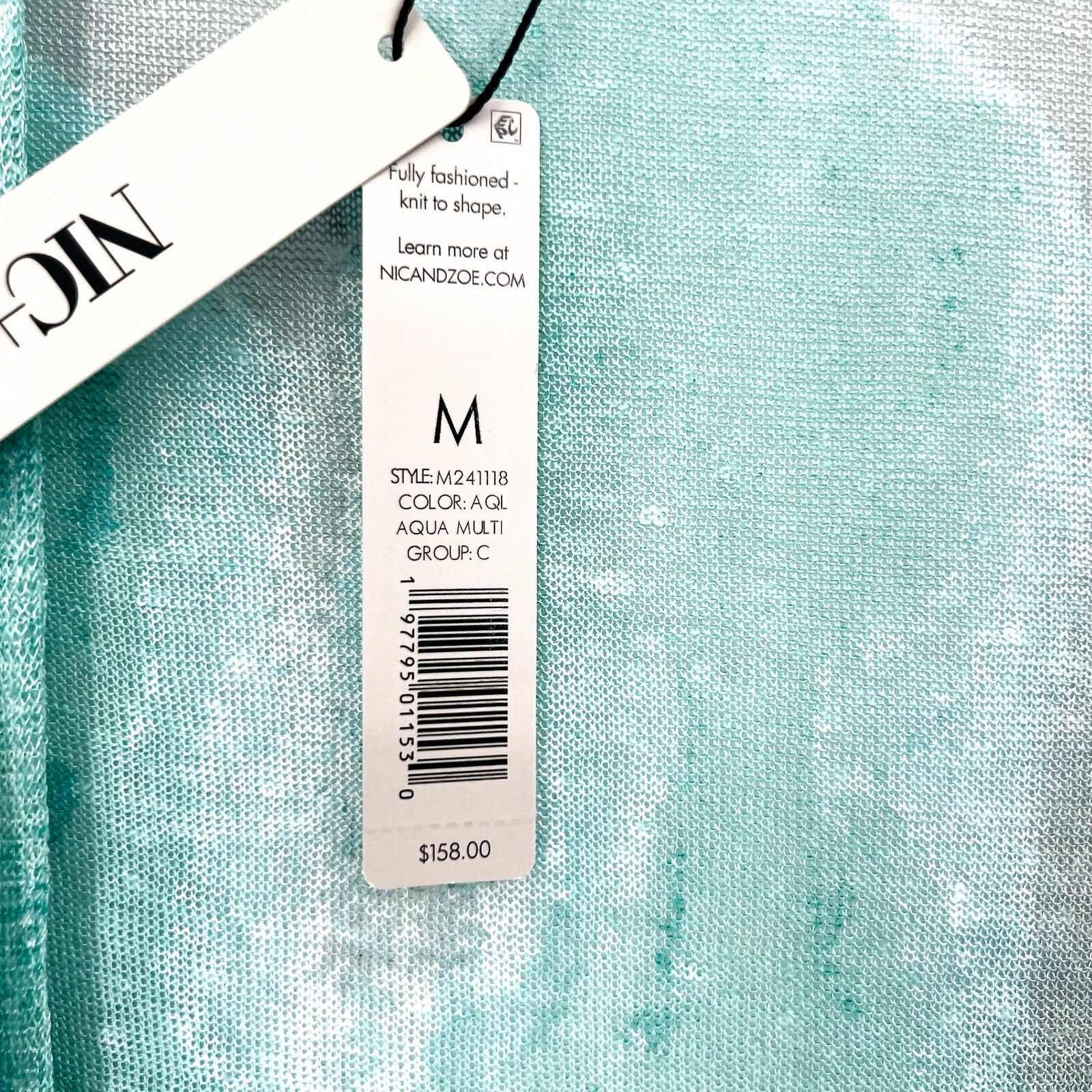 NIC + ZOE Women's Watercolor Waves 4-Way Cardigan Medium Green Grey Top NWT