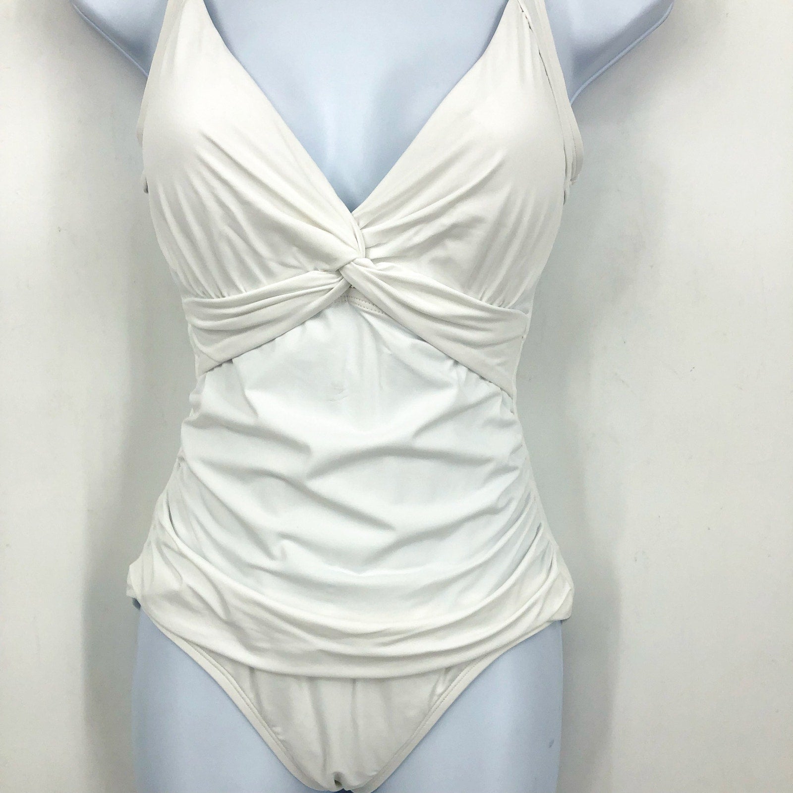 TOMMY BAHAMA Pearl Twist-Front One-Piece Swimsuit Size 6 White Underwire NWT