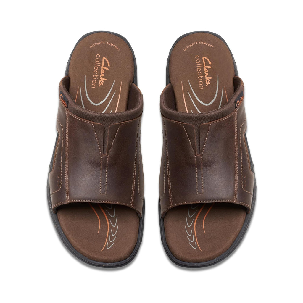 Clarks Mens Walkford Band Sandals US 7 Dark Brown Beeswax Leather Slip On NIB