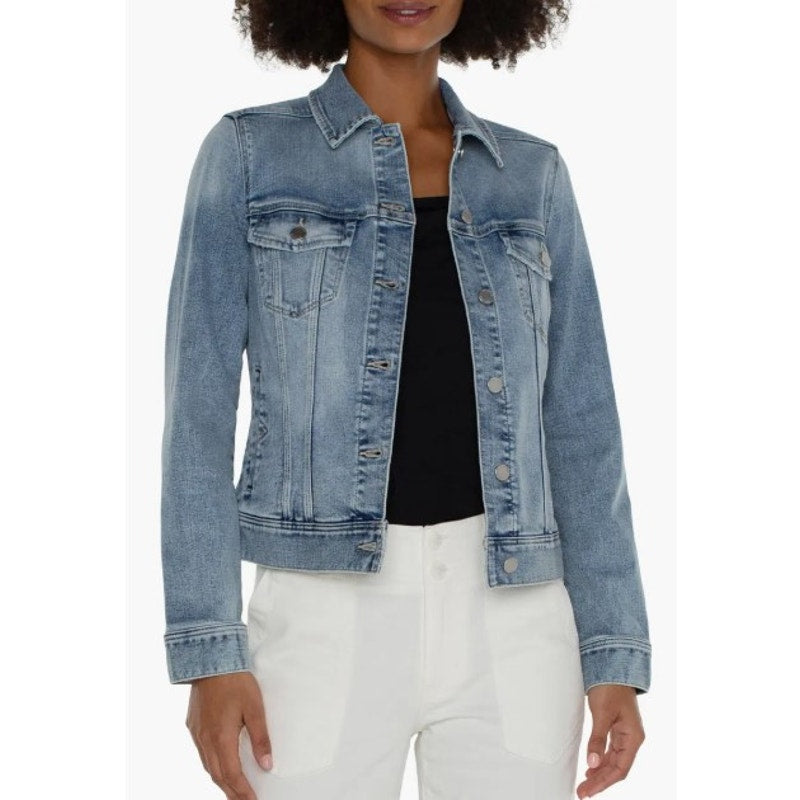 LIVERPOOL Women's Classic Trucker Jean Jacket Large Cabrillo Blue Denim NWT