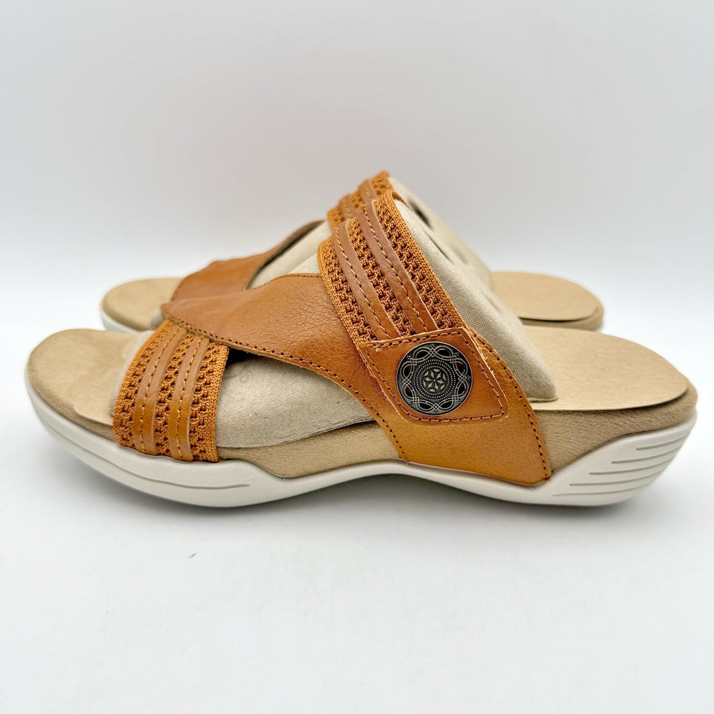 Halsa Footwear Womens Desiree Sandals Size 6 M EU 36 Tan Leather Slides NIB