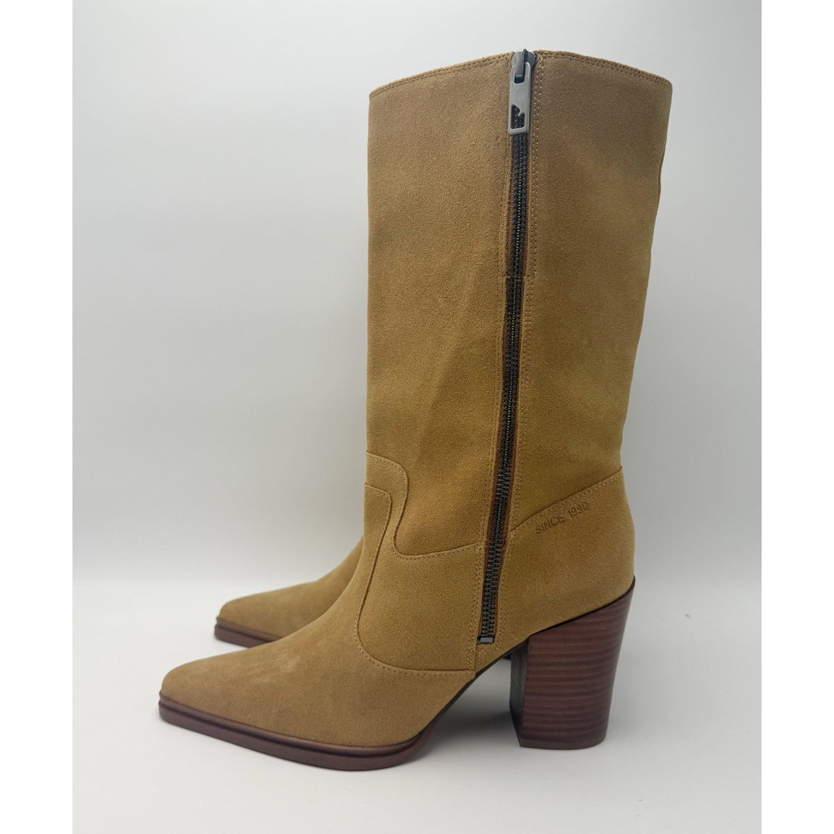 Franco Sarto Women Jaxon Mid Calf Boots Size 10 Tan Brown Suede Pointed Toe NWOB