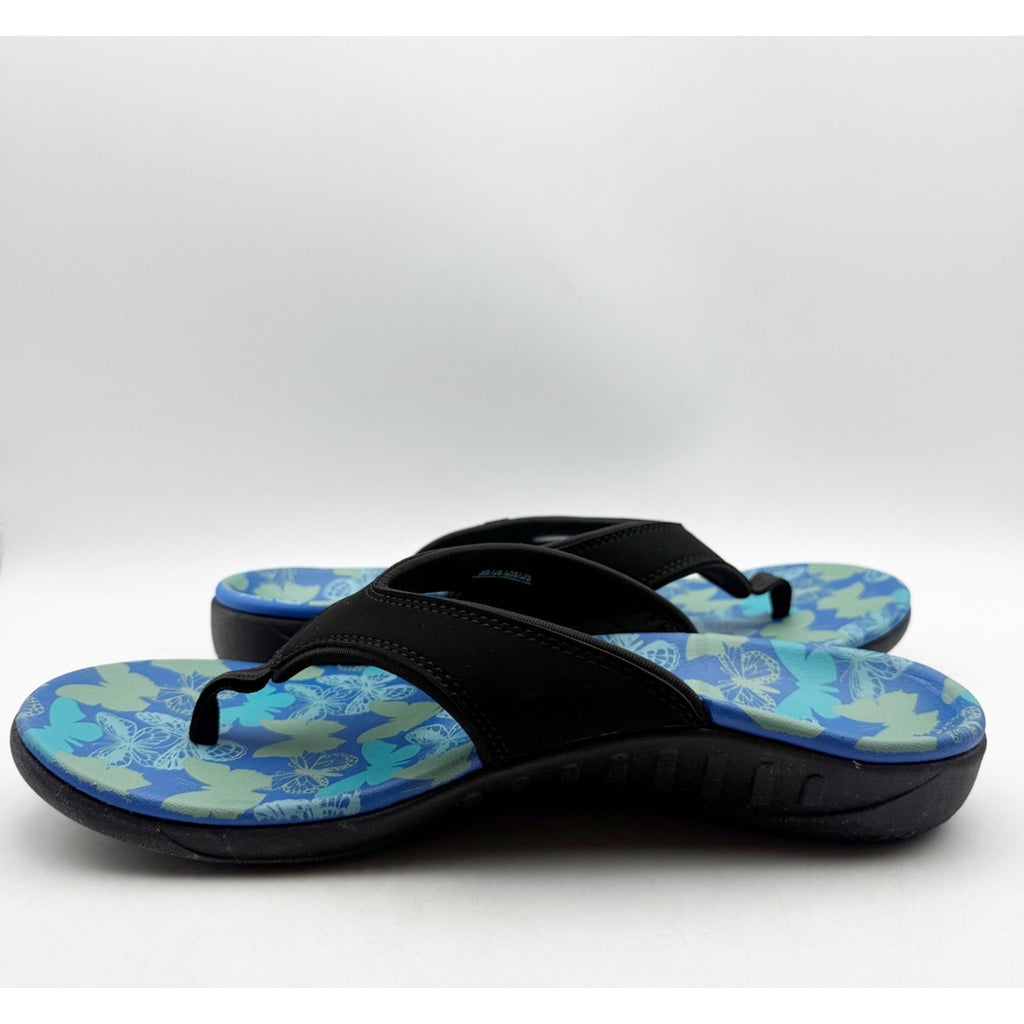 Spenco Women's Yumi Butterfly Sandals Size 8 WIDE Blue Black Flip Flop NWT