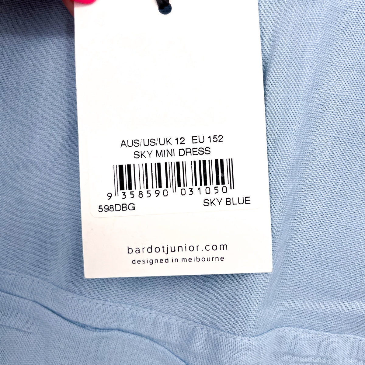 BARDOT JUNIOR Girl's Sky Mini Dress Size 12 Sky Blue Short Cotton Flax NWT