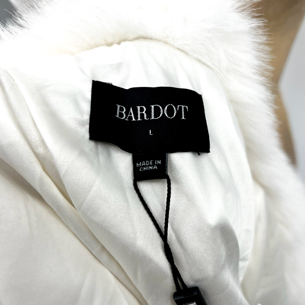 Bardot Womens Callan Faux Fur Jacket Large White Hooded NWT