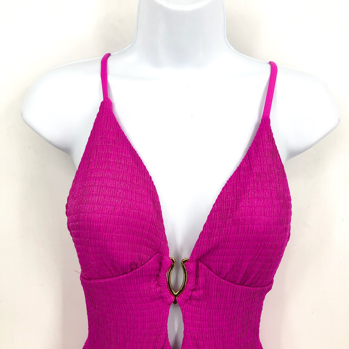 BECCA Luminous Evelynn Plunge One-Piece Swimsuit Medium Vivid Pink NWT