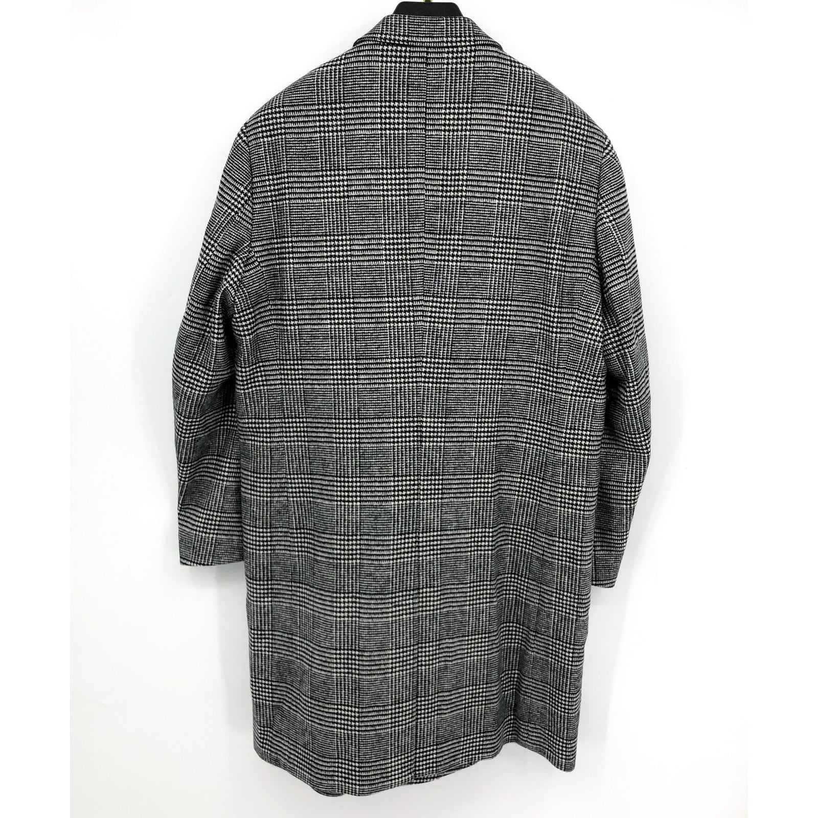 NORDSTROM Men's Glen Wool Blend Topcoat XL Black White Plaid XL NWT