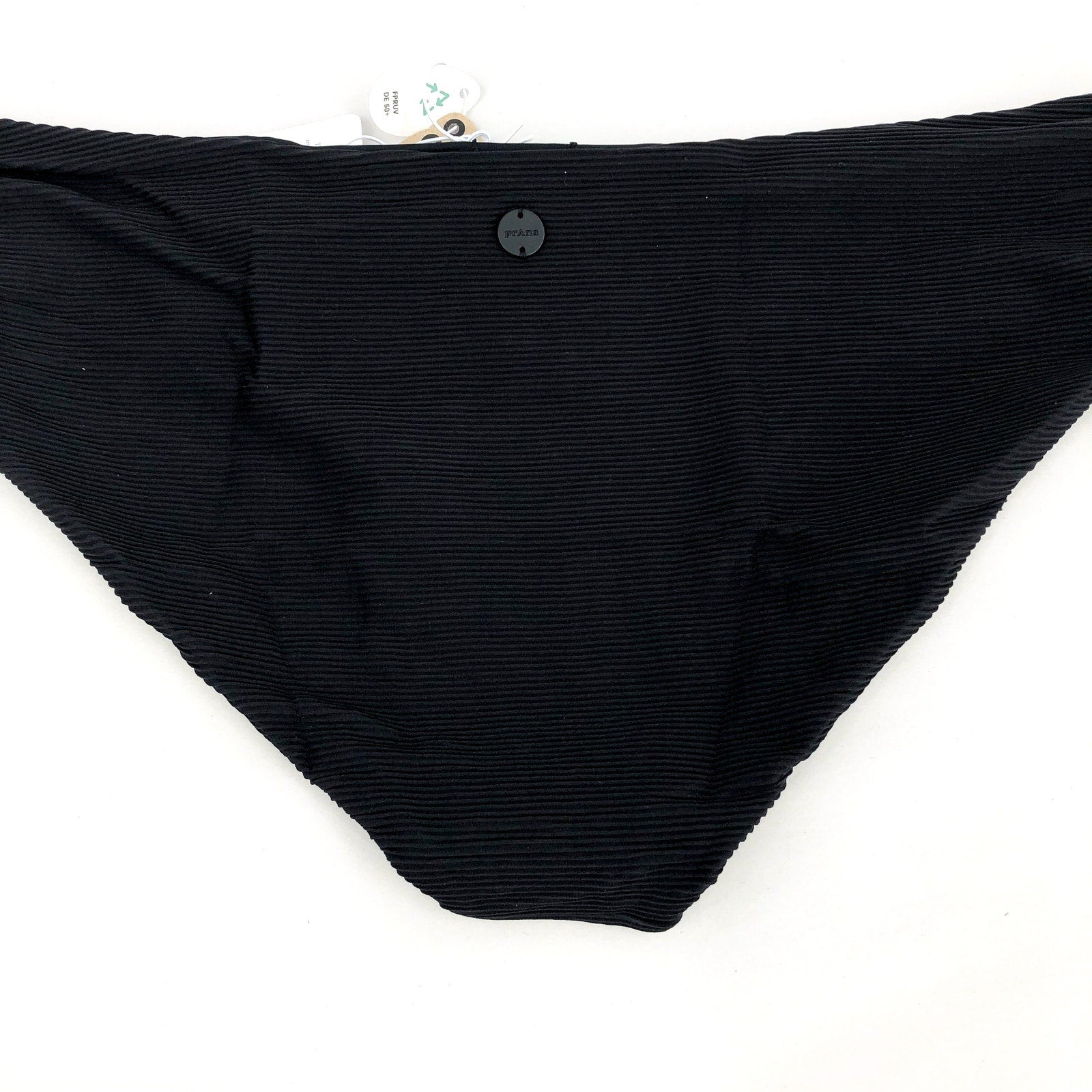 PRANA Women's Marta Bikini Bottom Large Black Ottoman Ribbed Fold Over Band NWT