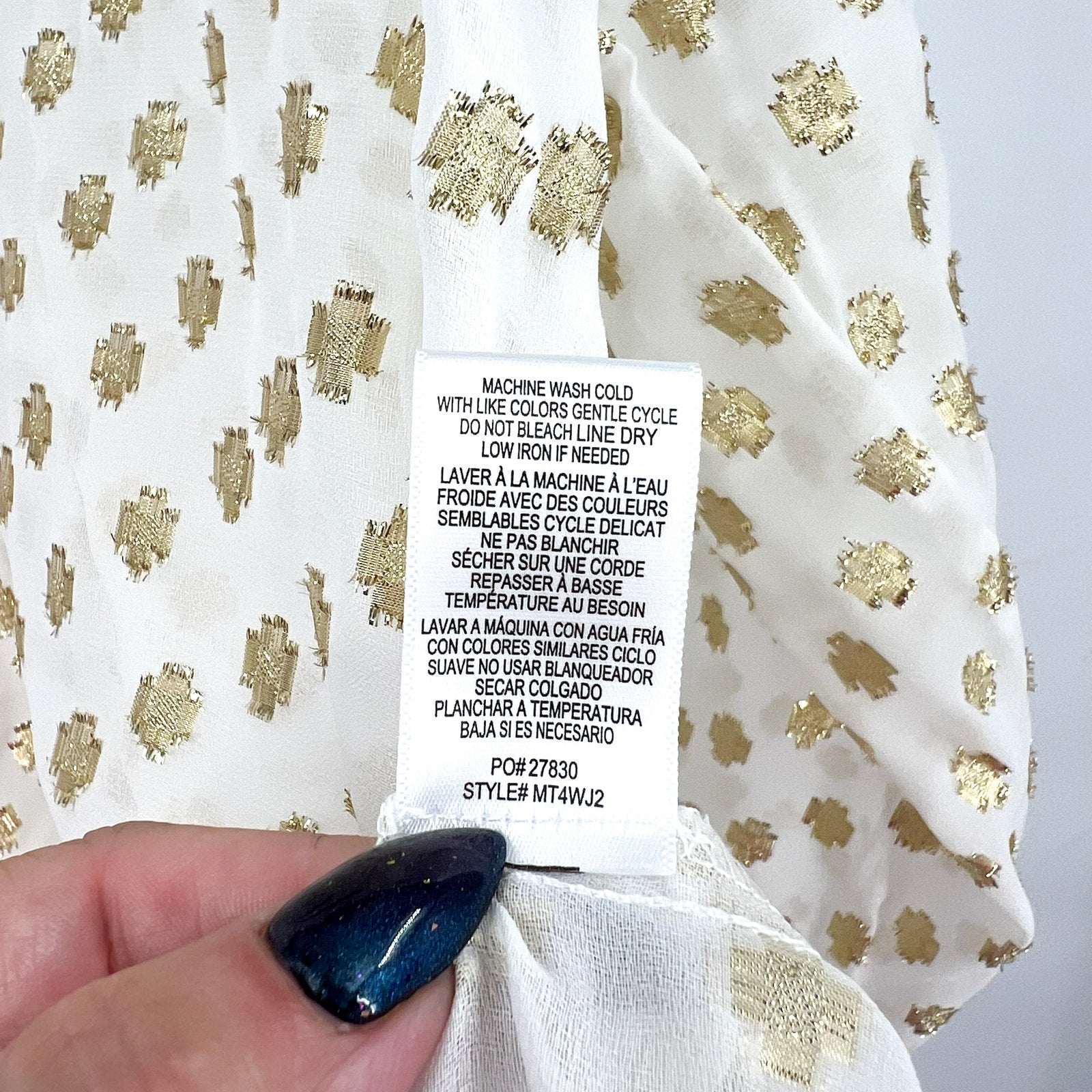 BOBEAU STITCH FIX Womens Metallic Print Blouse Small White Gold Dots Top NWOT