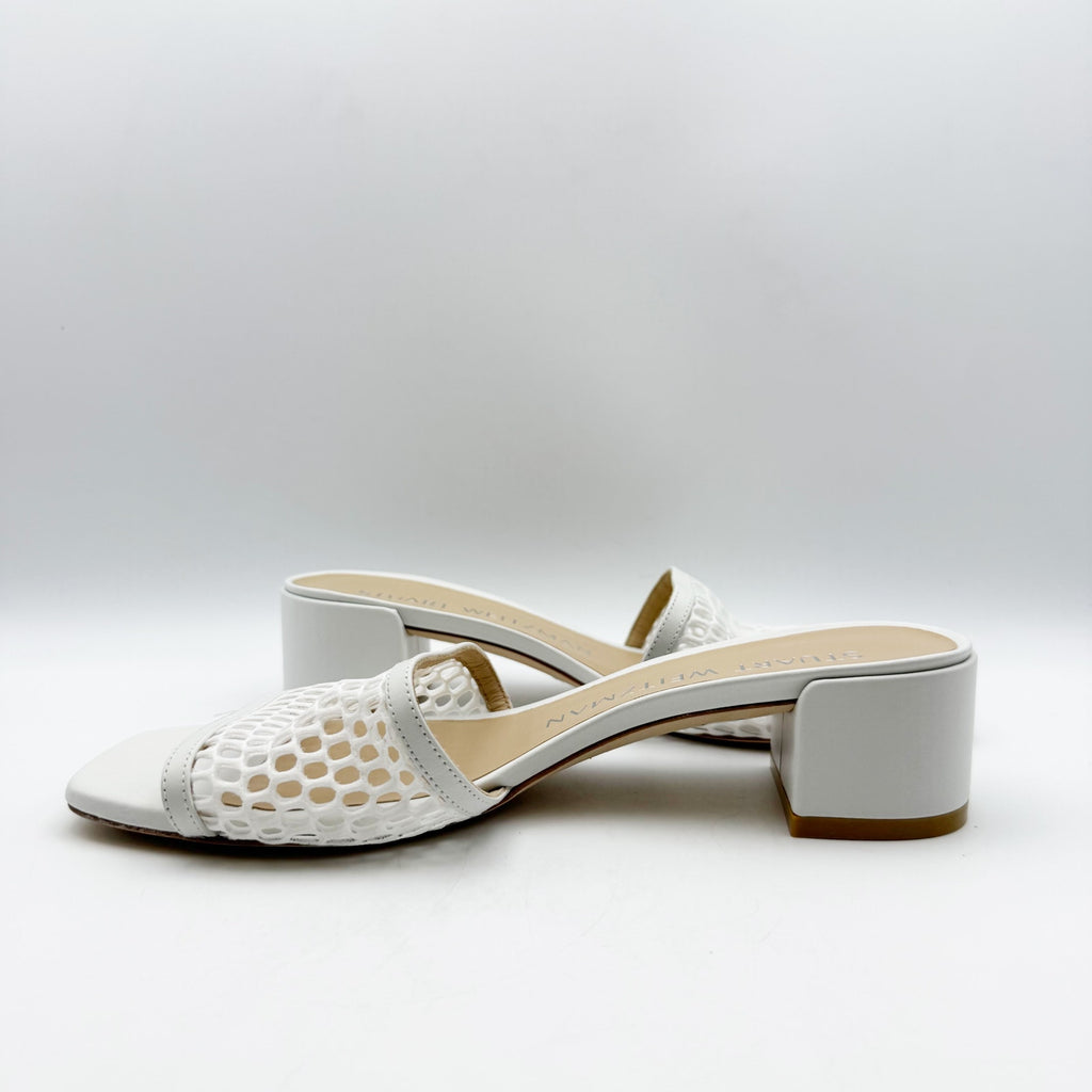 Stuart Weitzman Cayman 35 Slide Heels US 8.5 White Slip On Sandals NIB