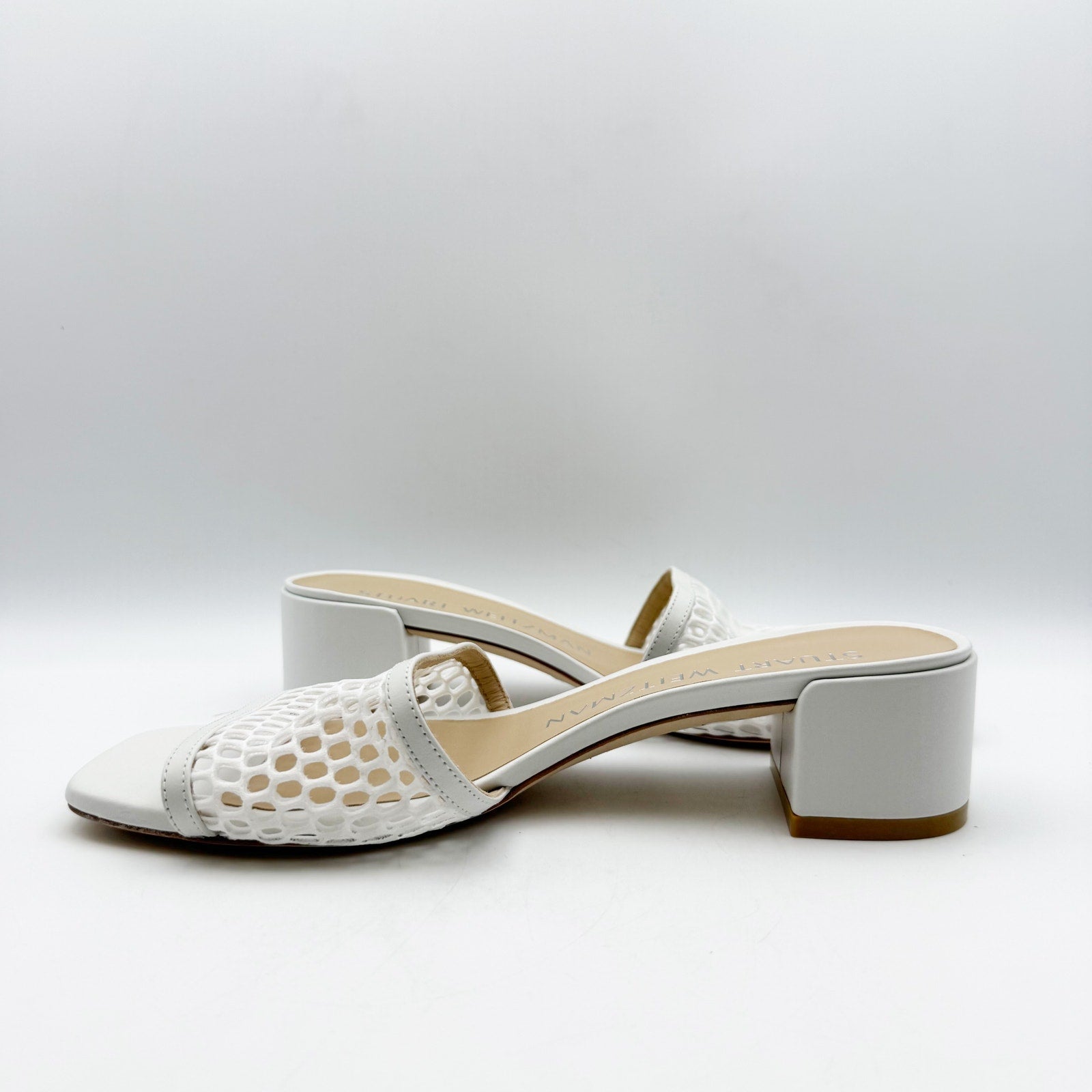 Stuart Weitzman Cayman 35 Slide Heels US 8.5 White Slip On Sandals NIB