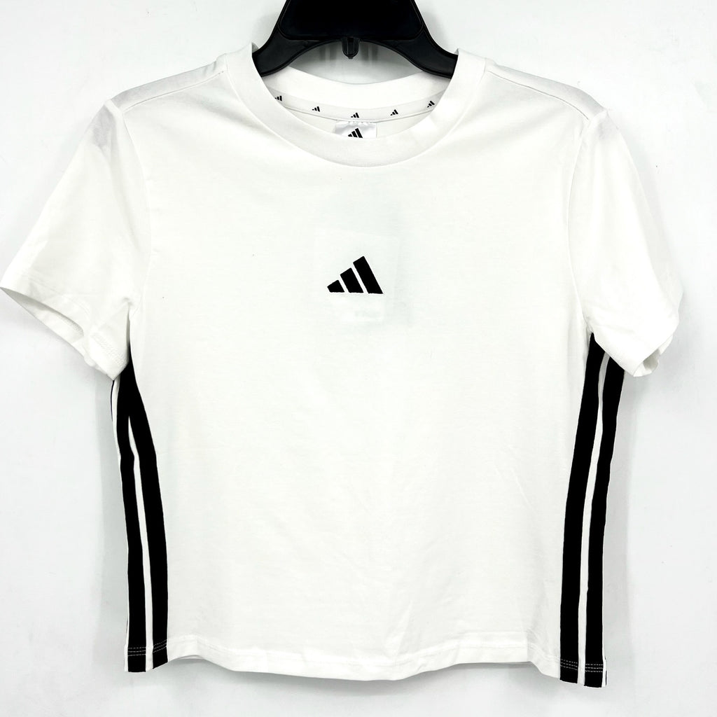 ADIDAS Essentials 3-Stripes Slim Baby Tee Large White Black Short Sleeve NWT