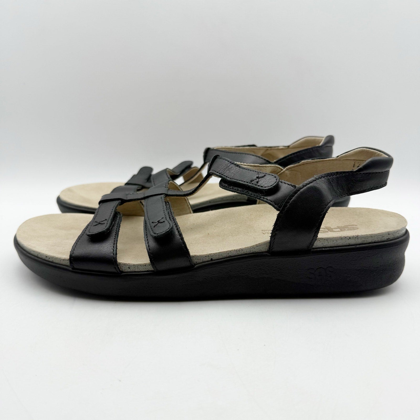 SAS Womens Sorrento Adjustable Comfort Sandals US 12 M Black Leather NIB