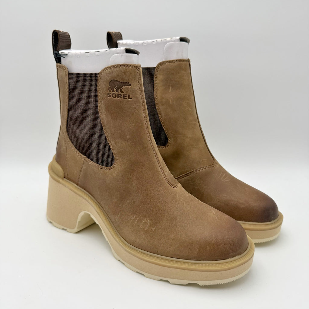 Sorel Womens Hi-Line Heel Chelsea Boots US 7.5 Taupe Tan Leather Waterproof NIB