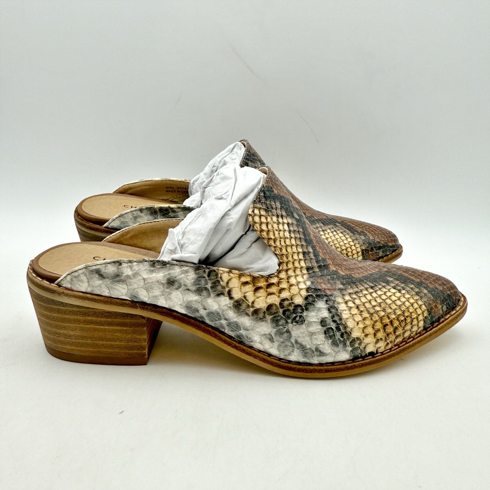 Chinese Laundry Womens Marnie Mules Size 5.5 EU 36 Brown Snake Print NIB
