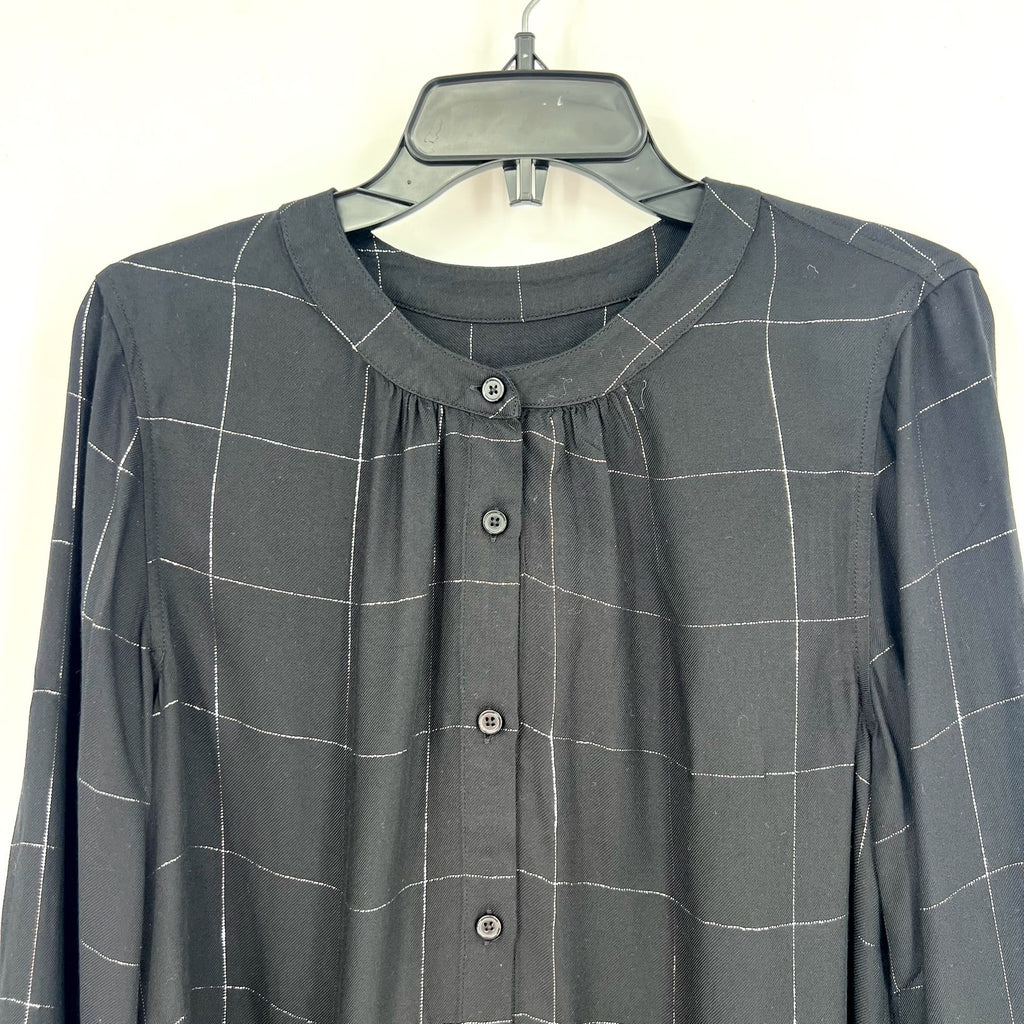 STITCH FIX- COSMIC BLUE LOVE- Womens Blouse Small Black Silver Windowpane LS NWT