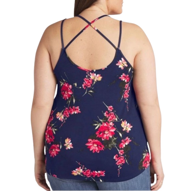 PAPERMOON Women's Basima Back Detail Knit Top 1X Navy Blue Floral Stitchfix NWT