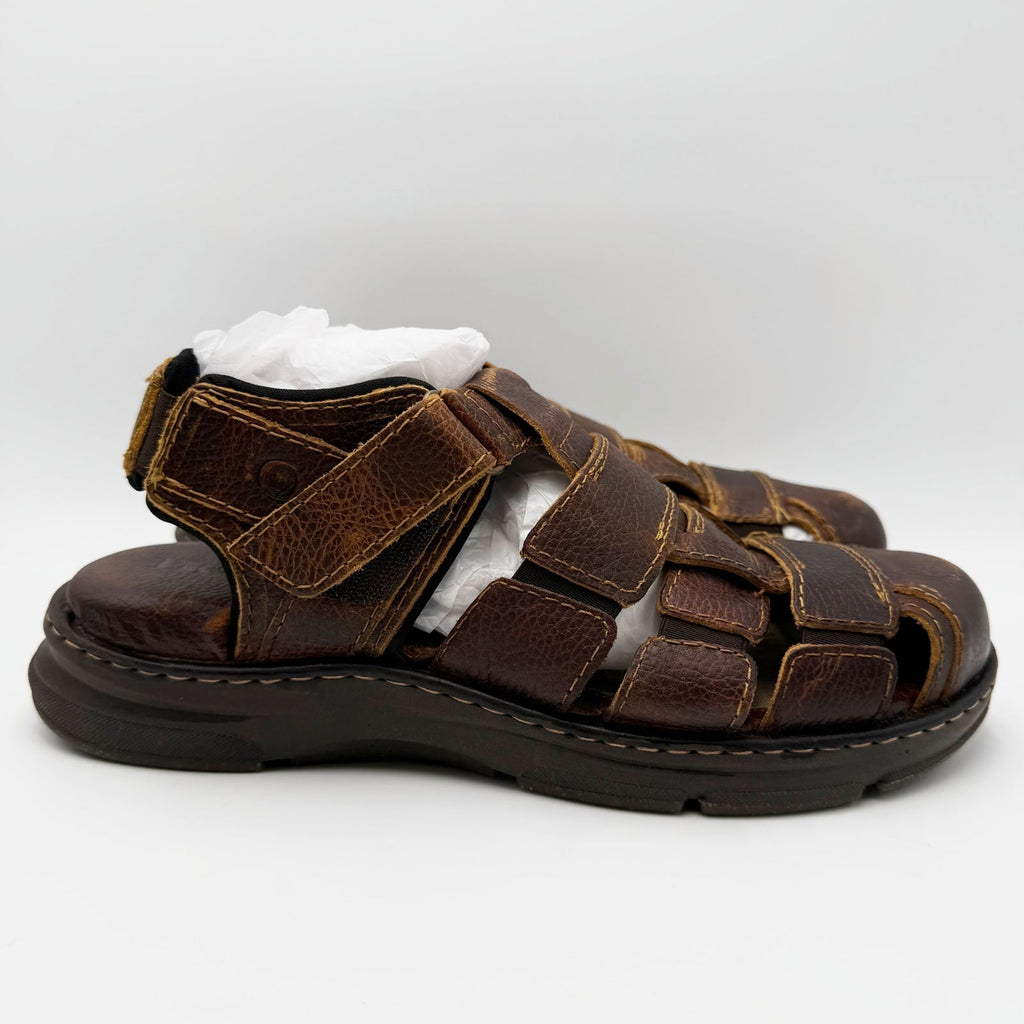 Born Mens Colby Fisherman Sandals Size 11 EU 44 Brown Tan Saddle Leather NIB