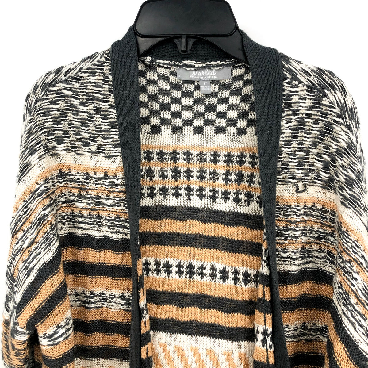 MARLED Womens Long Line Knitted Cardigan Large Grey Colorblock Striped NWOT