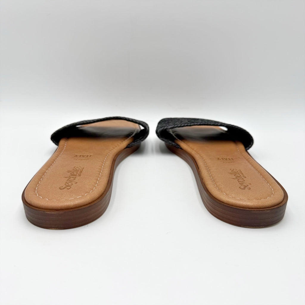 Seychelles Womens Palms Perfection Slide Sandals Size 10 Black Raffia Flats NWOB