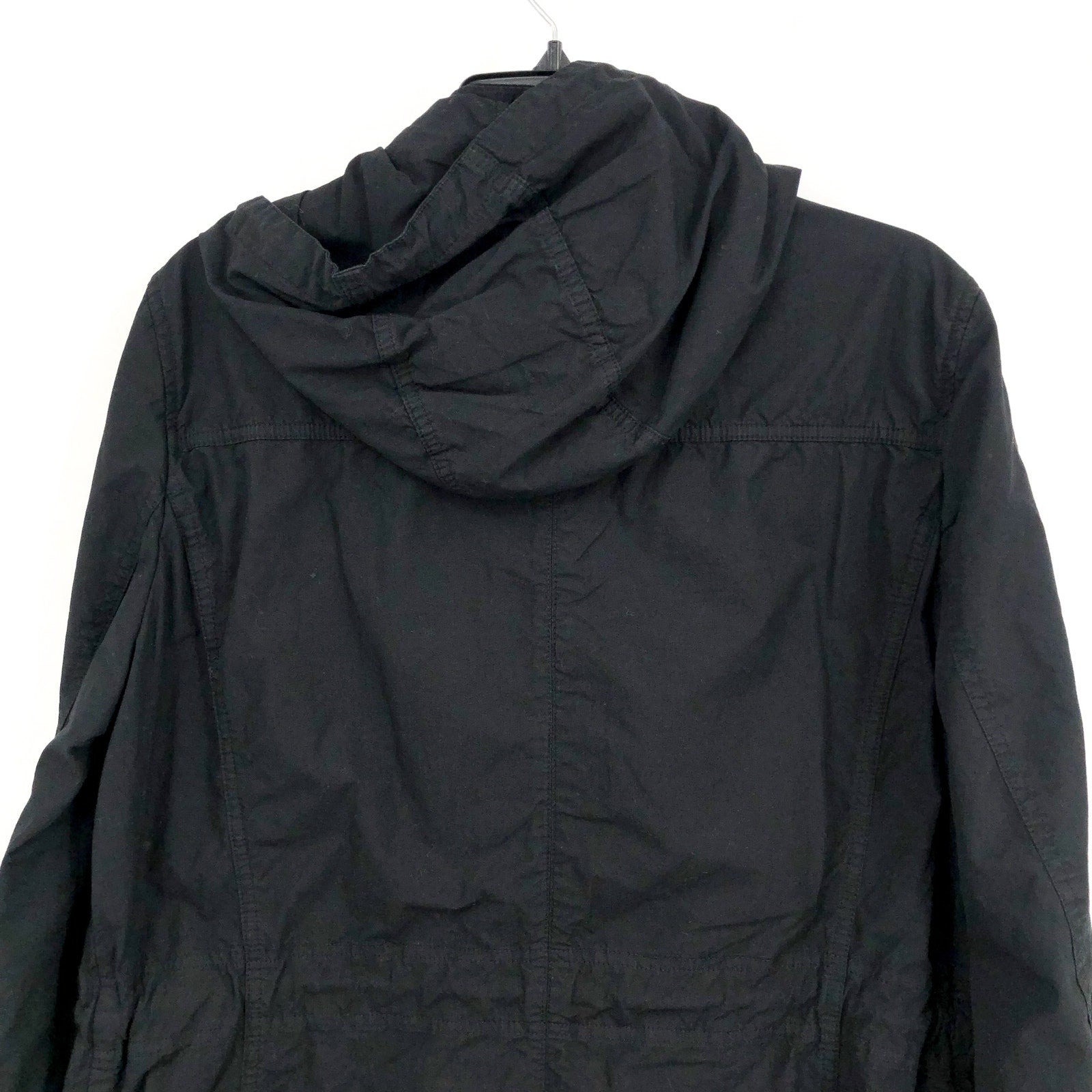 LEVI'S Womens Parachute Hooded Utility Jacket Large Black Drawstring Cotton NWOT